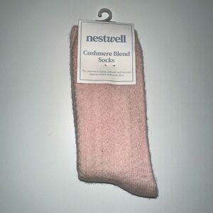 NEW Nestwell Cashmere Merino Wool Blend Socks Silver  Peony Pink One Size